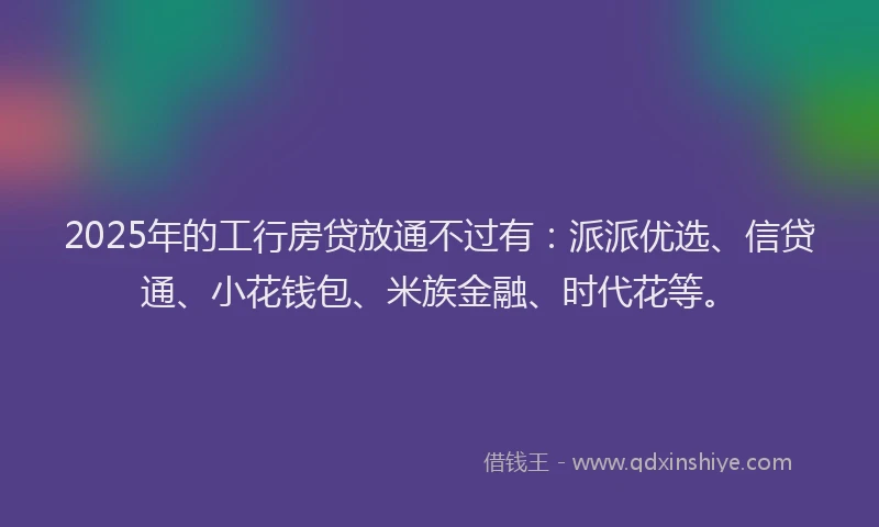 2025年的工行房贷放通不过有：派派优选、信贷通、小花钱包、米族金融、时代花等。