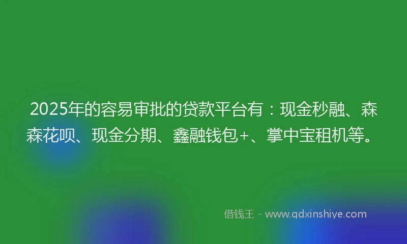 2025年的容易审批的贷款平台有：现金秒融、森森花呗、现金分期、鑫融钱包+、掌中宝租机等。