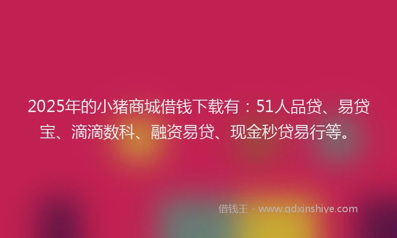 2025年的小猪商城借钱下载有：51人品贷、易贷宝、滴滴数科、融资易贷、现金秒贷易行等。