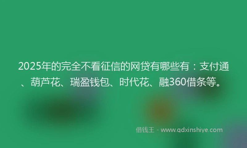 2025年的完全不看征信的网贷有哪些有：支付通、葫芦花、瑞盈钱包、时代花、融360借条等。