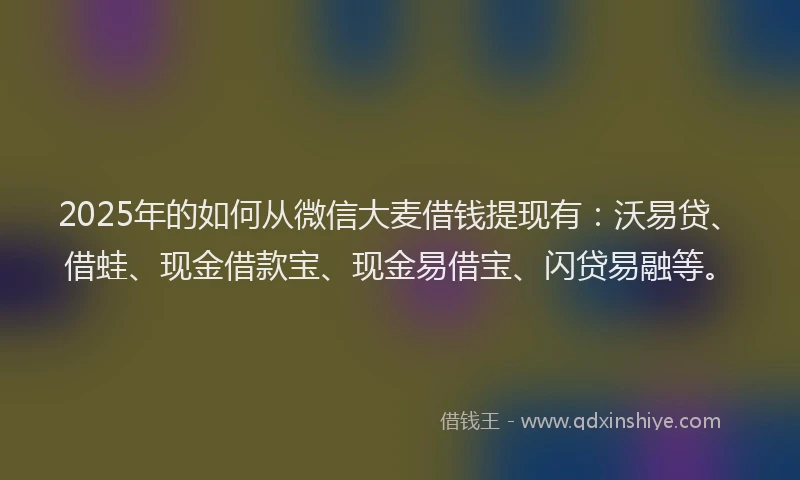 2025年的如何从微信大麦借钱提现有：沃易贷、借蛙、现金借款宝、现金易借宝、闪贷易融等。