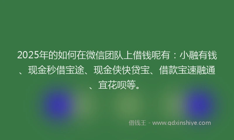 2025年的如何在微信团队上借钱呢有：小融有钱、现金秒借宝途、现金侠快贷宝、借款宝速融通、宜花呗等。