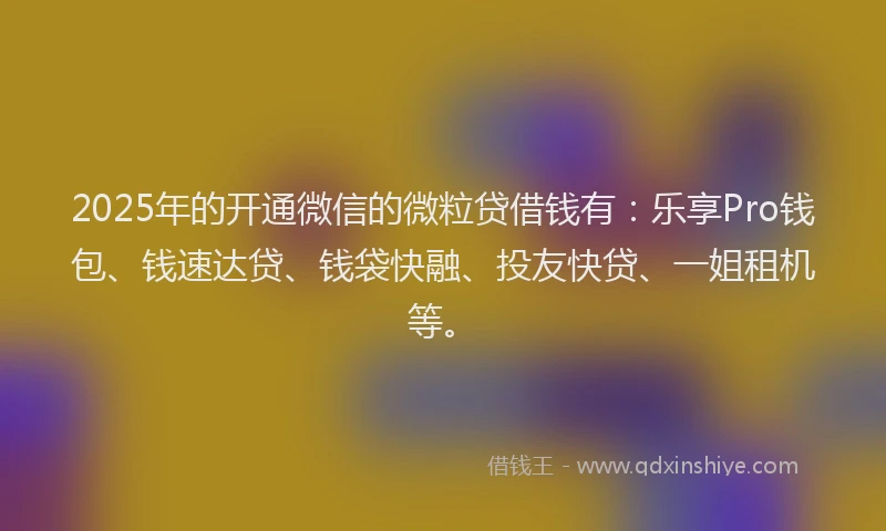 2025年的开通微信的微粒贷借钱有：乐享Pro钱包、钱速达贷、钱袋快融、投友快贷、一姐租机等。