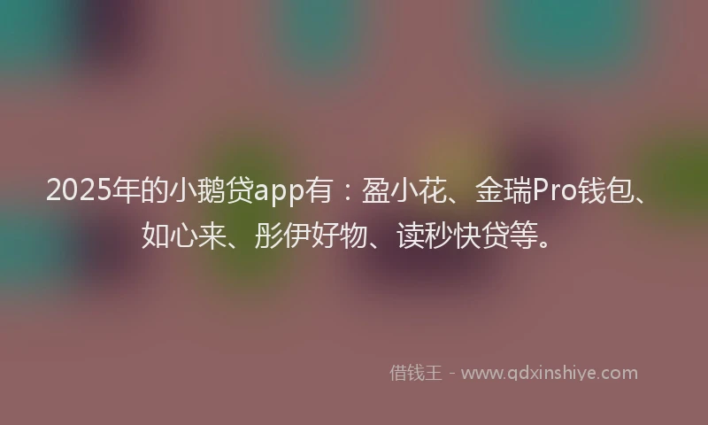 2025年的小鹅贷app有：盈小花、金瑞Pro钱包、如心来、彤伊好物、读秒快贷等。