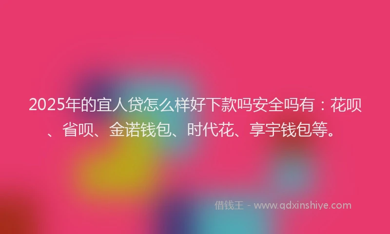 2025年的宜人贷怎么样好下款吗安全吗有：花呗、省呗、金诺钱包、时代花、享宇钱包等。