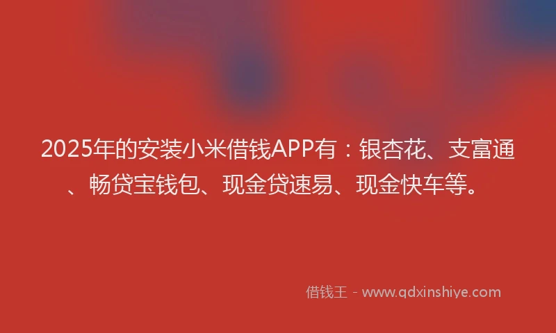 2025年的安装小米借钱APP有：银杏花、支富通、畅贷宝钱包、现金贷速易、现金快车等。