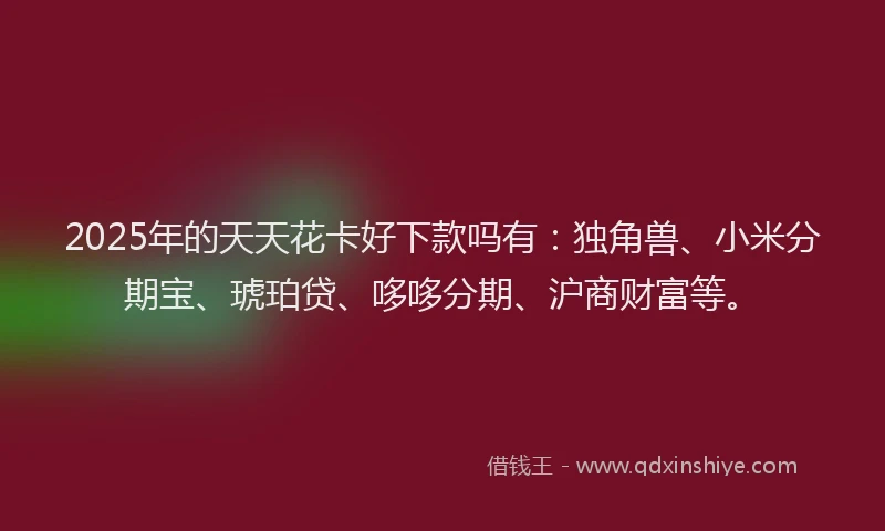 2025年的天天花卡好下款吗有：独角兽、小米分期宝、琥珀贷、哆哆分期、沪商财富等。