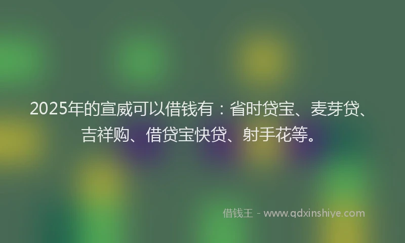 2025年的宣威可以借钱有:省时贷宝、麦芽贷、吉祥购、借贷宝快贷、射手花等。