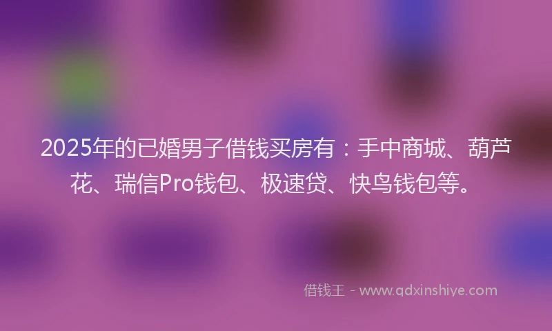 2025年的已婚男子借钱买房有：手中商城、葫芦花、瑞信Pro钱包、极速贷、快鸟钱包等。