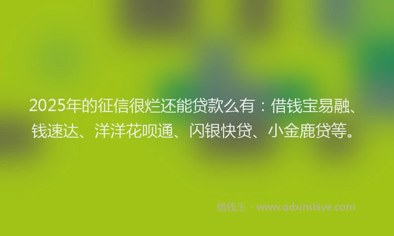 2025年的征信很烂还能贷款么有：借钱宝易融、钱速达、洋洋花呗通、闪银快贷、小金鹿贷等。