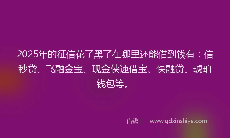 2025年的征信花了黑了在哪里还能借到钱有：信秒贷、飞融金宝、现金侠速借宝、快融贷、琥珀钱包等。