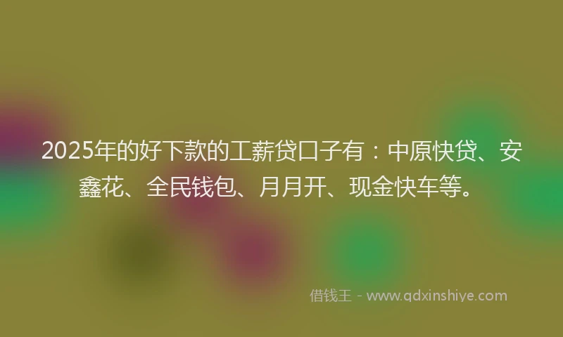 2025年的好下款的工薪贷口子有：中原快贷、安鑫花、全民钱包、月月开、现金快车等。