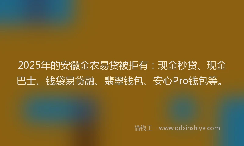 2025年的安徽金农易贷被拒有：现金秒贷、现金巴士、钱袋易贷融、翡翠钱包、安心Pro钱包等。