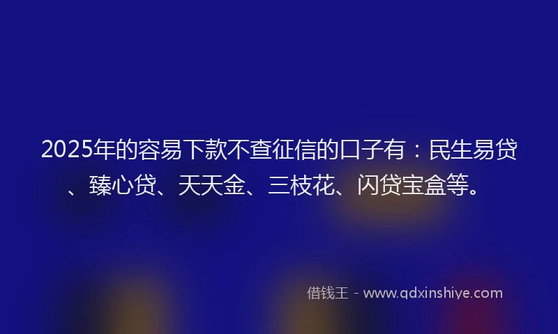2025年的容易下款不查征信的口子有：民生易贷、臻心贷、天天金、三枝花、闪贷宝盒等。