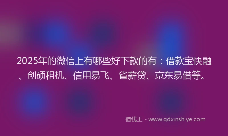 2025年的微信上有哪些好下款的有：借款宝快融、创硕租机、信用易飞、省薪贷、京东易借等。