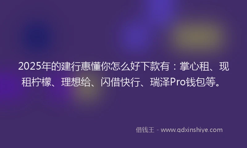 2025年的建行惠懂你怎么好下款有：掌心租、现租柠檬、理想给、闪借快行、瑞泽Pro钱包等。