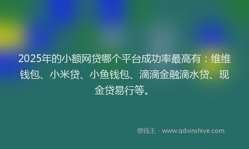 2025年的小额网贷哪个平台成功率最高有：维维钱包、小米贷、小鱼钱包、滴滴金融滴水贷、现金贷易行等。