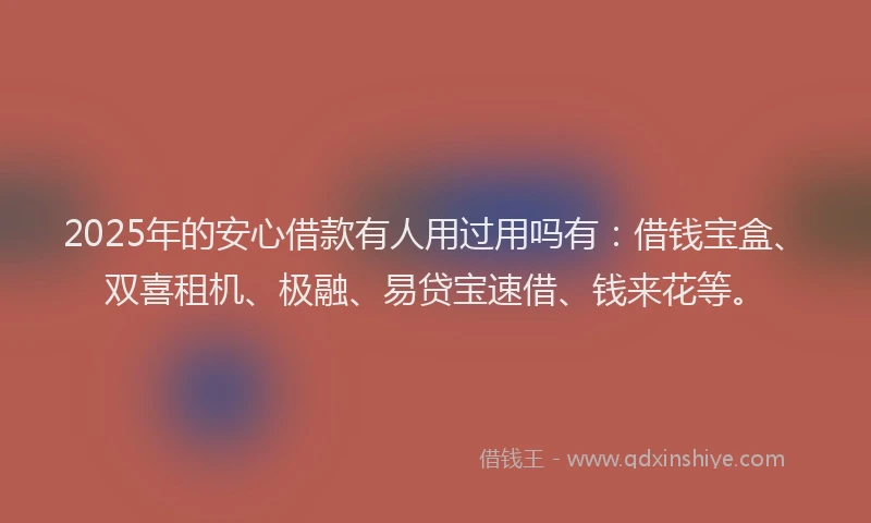 2025年的安心借款有人用过用吗有：借钱宝盒、双喜租机、极融、易贷宝速借、钱来花等。