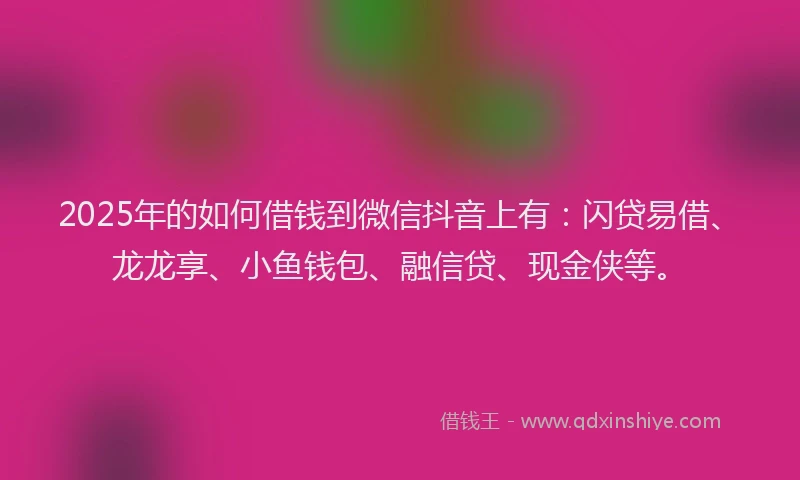 2025年的如何借钱到微信抖音上有：闪贷易借、龙龙享、小鱼钱包、融信贷、现金侠等。