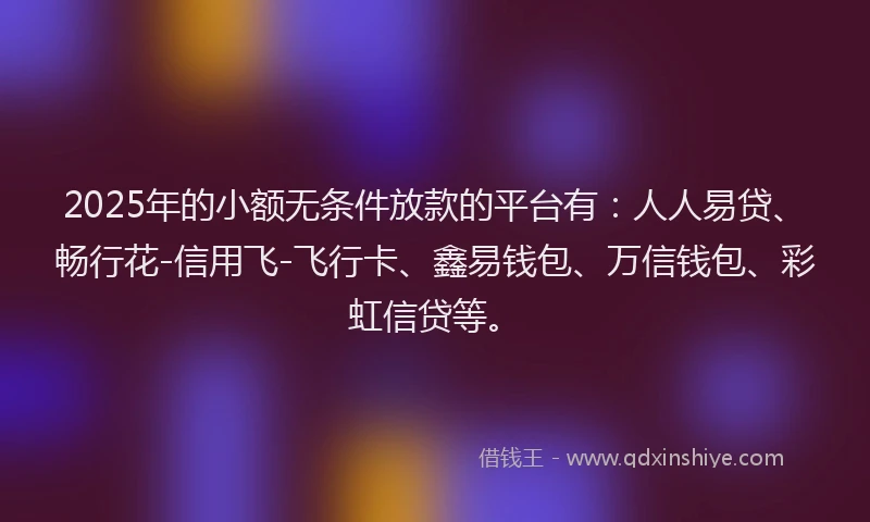 2025年的小额无条件放款的平台有：人人易贷、畅行花-信用飞-飞行卡、鑫易钱包、万信钱包、彩虹信贷等。
