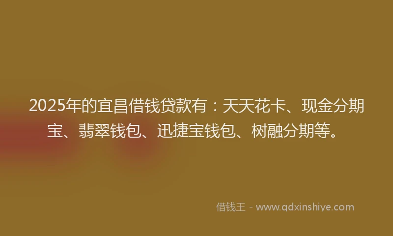 2025年的宜昌借钱贷款有：天天花卡、现金分期宝、翡翠钱包、迅捷宝钱包、树融分期等。