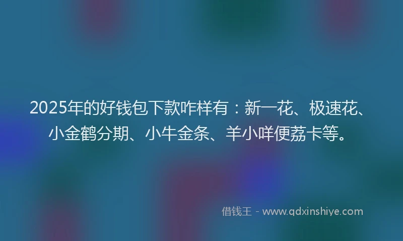 2025年的好钱包下款咋样有：新一花、极速花、小金鹤分期、小牛金条、羊小咩便荔卡等。