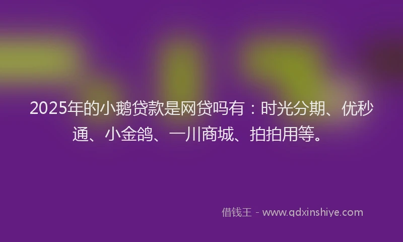 2025年的小鹅贷款是网贷吗有：时光分期、优秒通、小金鸽、一川商城、拍拍用等。