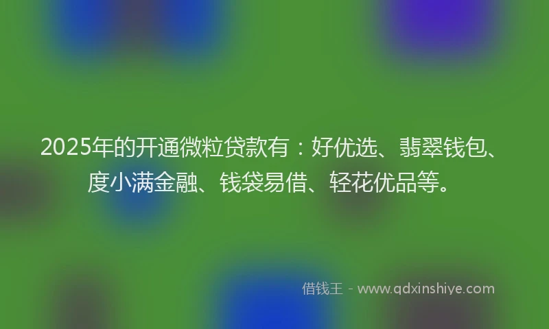 2025年的开通微粒贷款有：好优选、翡翠钱包、度小满金融、钱袋易借、轻花优品等。