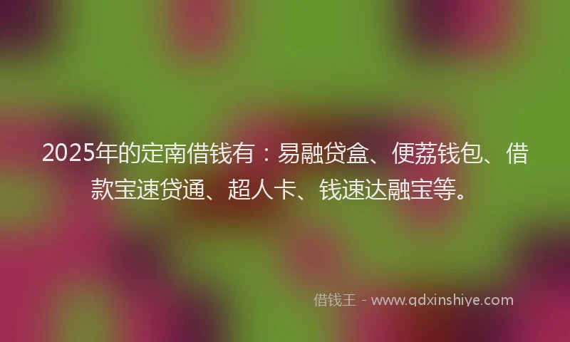 2025年的定南借钱有：易融贷盒、便荔钱包、借款宝速贷通、超人卡、钱速达融宝等。