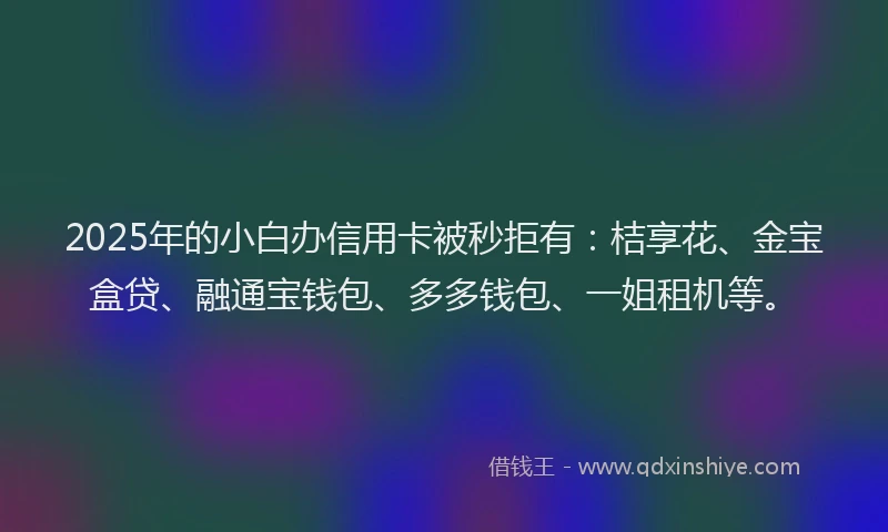 2025年的小白办信用卡被秒拒有：桔享花、金宝盒贷、融通宝钱包、多多钱包、一姐租机等。