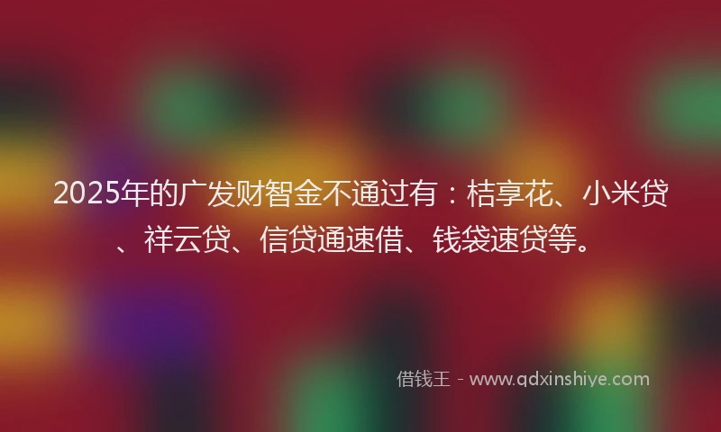 2025年的广发财智金不通过有：桔享花、小米贷、祥云贷、信贷通速借、钱袋速贷等。