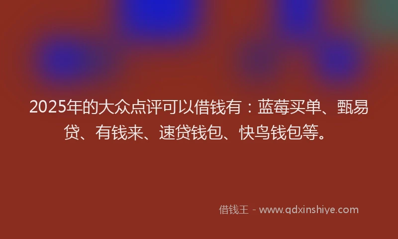 2025年的大众点评可以借钱有：蓝莓买单、甄易贷、有钱来、速贷钱包、快鸟钱包等。