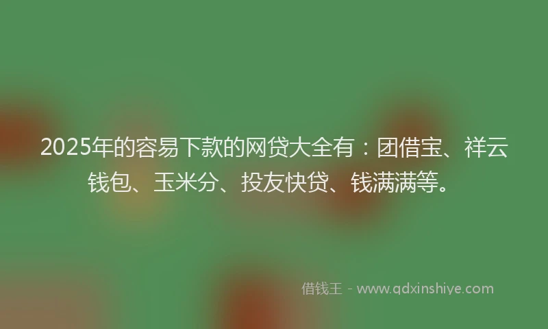 2025年的容易下款的网贷大全有：团借宝、祥云钱包、玉米分、投友快贷、钱满满等。