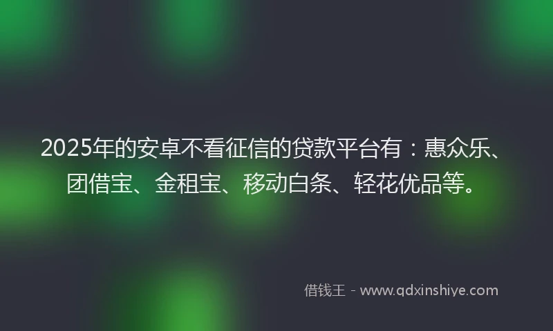 2025年的安卓不看征信的贷款平台有：惠众乐、团借宝、金租宝、移动白条、轻花优品等。