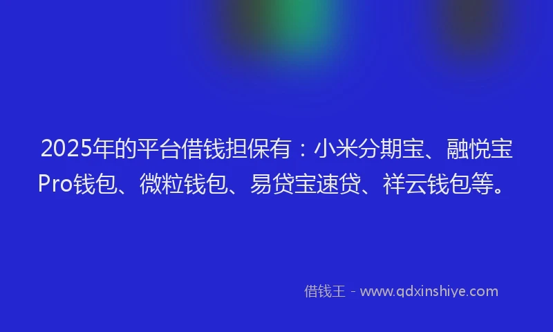 2025年的平台借钱担保有：小米分期宝、融悦宝Pro钱包、微粒钱包、易贷宝速贷、祥云钱包等。