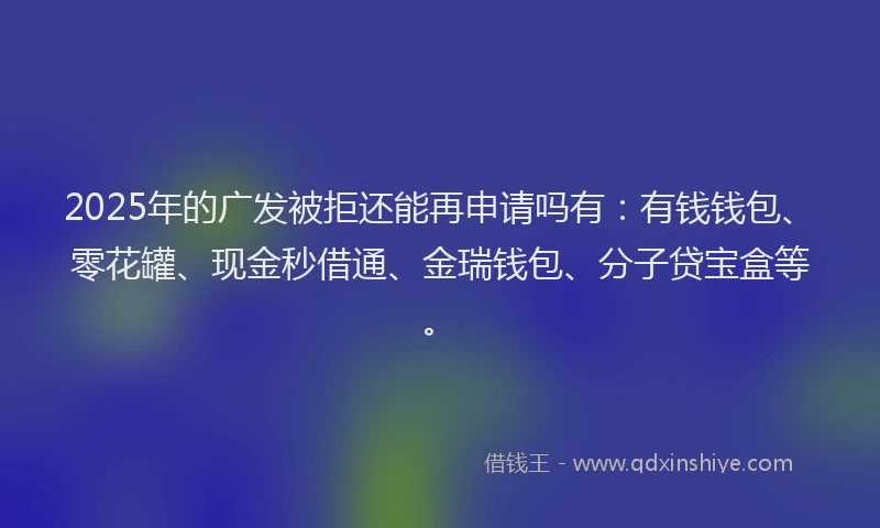 2025年的广发被拒还能再申请吗有：有钱钱包、零花罐、现金秒借通、金瑞钱包、分子贷宝盒等。