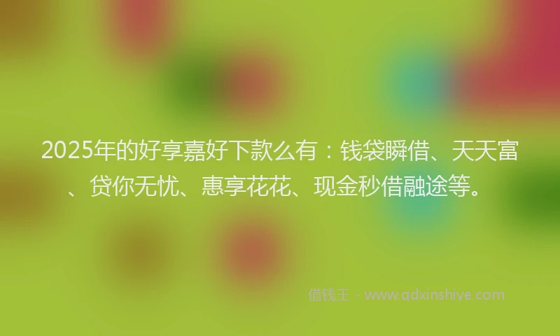 2025年的好享嘉好下款么有：钱袋瞬借、天天富、贷你无忧、惠享花花、现金秒借融途等。
