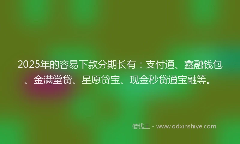 2025年的容易下款分期长有：支付通、鑫融钱包、金满堂贷、星愿贷宝、现金秒贷通宝融等。