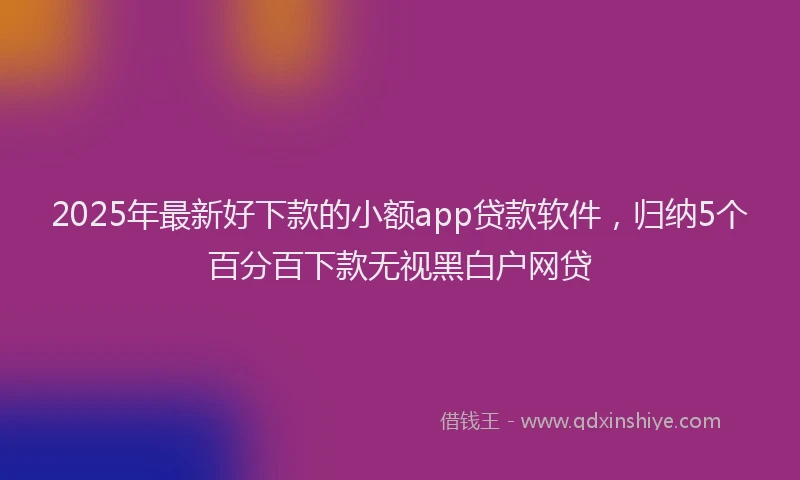 2025年最新好下款的小额app贷款软件，归纳5个百分百下款无视黑白户网贷