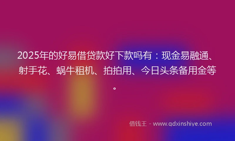 2025年的好易借贷款好下款吗有：现金易融通、射手花、蜗牛租机、拍拍用、今日头条备用金等。