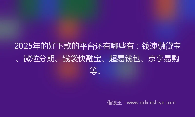 2025年的好下款的平台还有哪些有：钱速融贷宝、微粒分期、钱袋快融宝、超易钱包、京享易购等。