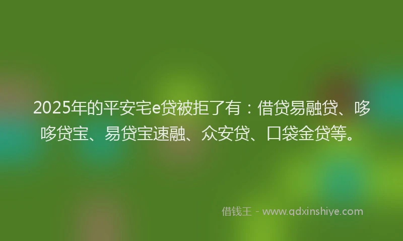 2025年的平安宅e贷被拒了有：借贷易融贷、哆哆贷宝、易贷宝速融、众安贷、口袋金贷等。