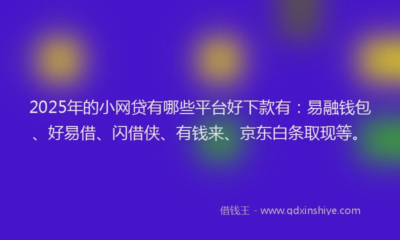 2025年的小网贷有哪些平台好下款有：易融钱包、好易借、闪借侠、有钱来、京东白条取现等。