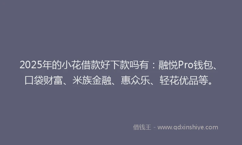 2025年的小花借款好下款吗有：融悦Pro钱包、口袋财富、米族金融、惠众乐、轻花优品等。
