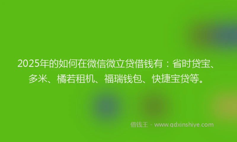 2025年的如何在微信微立贷借钱有：省时贷宝、多米、橘若租机、福瑞钱包、快捷宝贷等。