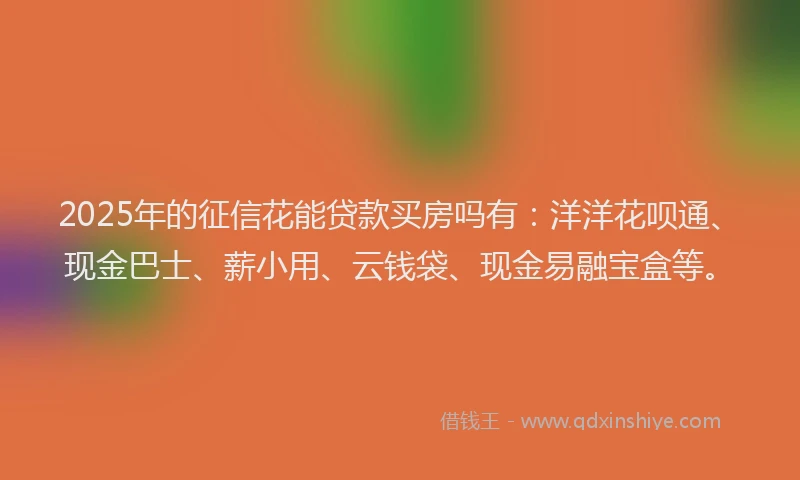 2025年的征信花能贷款买房吗有：洋洋花呗通、现金巴士、薪小用、云钱袋、现金易融宝盒等。