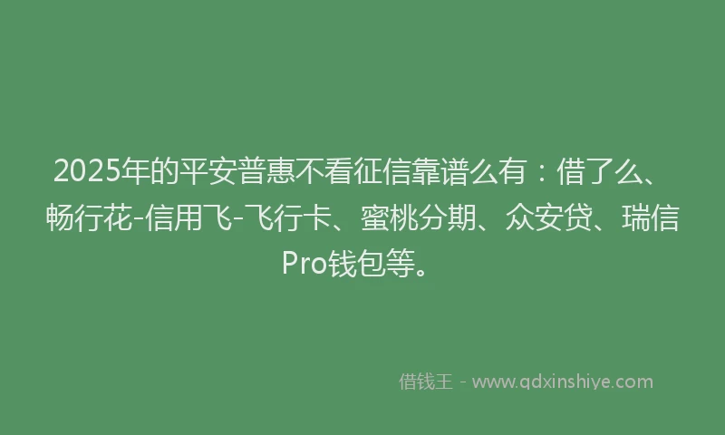 2025年的平安普惠不看征信靠谱么有：借了么、畅行花-信用飞-飞行卡、蜜桃分期、众安贷、瑞信Pro钱包等。