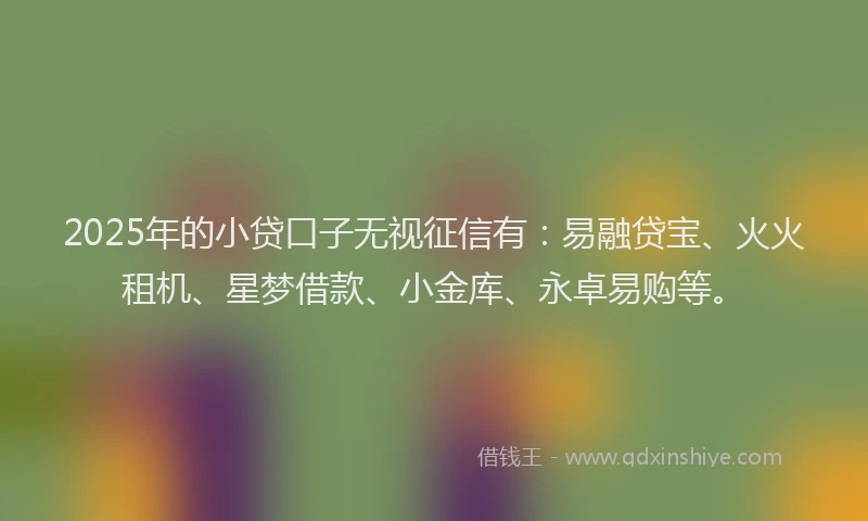 2025年的小贷口子无视征信有：易融贷宝、火火租机、星梦借款、小金库、永卓易购等。