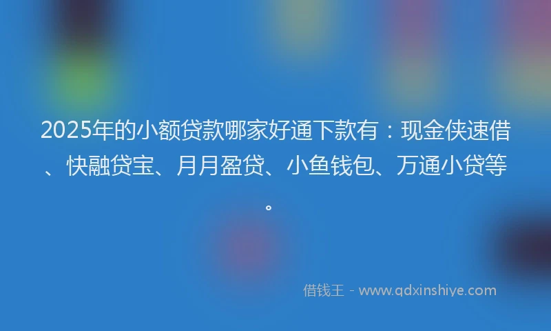 2025年的小额贷款哪家好通下款有：现金侠速借、快融贷宝、月月盈贷、小鱼钱包、万通小贷等。
