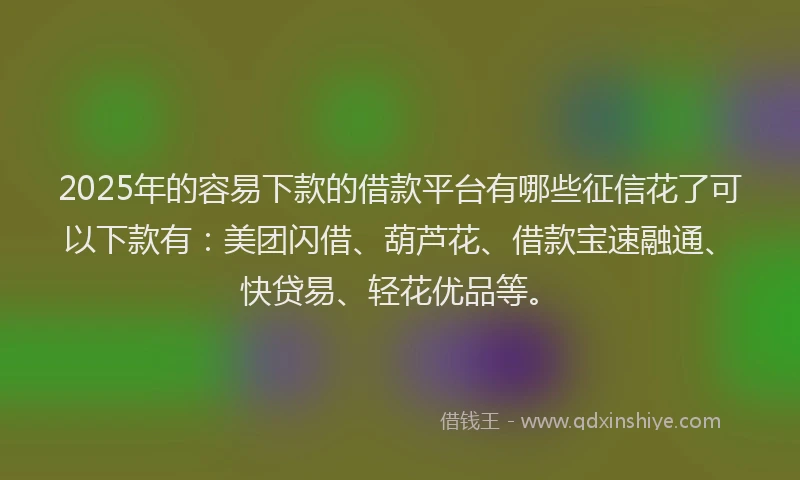2025年的容易下款的借款平台有哪些征信花了可以下款有：美团闪借、葫芦花、借款宝速融通、快贷易、轻花优品等。